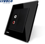 LIVOLO Priza simpla audio Livolo cu rama din sticla - culoare negru