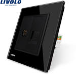 LIVOLO Priza dubla TV + priza internet Livolo cu rama din sticla - culoare negru
