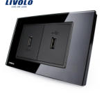 LIVOLO Priza dubla USB Livolo cu rama din sticla - standard italian - culoare negru