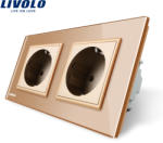 LIVOLO Priza dubla Livolo cu rama din sticla - culoare auriu