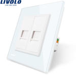 LIVOLO Priza dubla Telefon + Priza internet Livolo cu rama din sticla