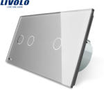 LIVOLO Intrerupator dublu + simplu cu touch Livolo din sticla - culoare gri