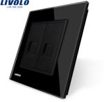 LIVOLO Priza dubla Telefon Livolo cu rama din sticla - culoare negru