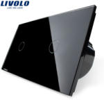 LIVOLO Intrerupator simplu + simplu cu touch Livolo din sticla - culoare negru