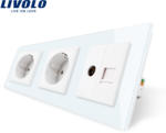 LIVOLO Priza tripla Livolo cu rama din sticla 2 prize simple+TV/internet