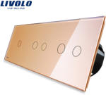 LIVOLO Intrerupator cu touch simplu+dublu+dublu LIVOLO din sticla - culoare auriu