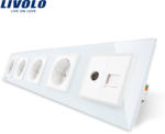 LIVOLO Priza cvintupla + priza TV Internet Livolo cu rama din sticla