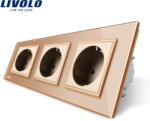 LIVOLO Priza tripla Livolo cu rama din sticla - culoare auriu