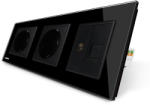 LIVOLO Priza tripla Livolo cu rama din sticla 2 prize simple+TV/internet - culoare negru