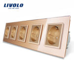 LIVOLO Priza cvintupla Livolo cu rama din sticla - culoare auriu