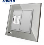 LIVOLO Priza simpla HDMI Livolo cu rama din sticla - culoare gri