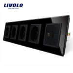 LIVOLO Priza cvintupla + priza TV Internet Livolo cu rama din sticla - culoare negru