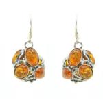  Különleges formájú ezüst fülbevaló borostyán kövekkel