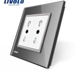 LIVOLO Priza dubla module inguste Livolo cu rama din sticla - standard german - culoare gri