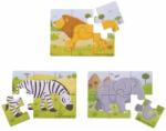 Bigjigs Toys Set 3 Puzzle-uri din lemn - Animalele Junglei (E134585) Puzzle