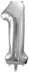 PartyDeco S. r. o Szám formájú óriás fólia lufi, ezüst, 86cm, (1-es)