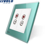 LIVOLO Priza dubla audio Livolo cu rama din sticla - culoare verde