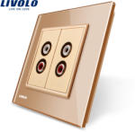 LIVOLO Priza dubla audio Livolo cu rama din sticla - culoare auriu