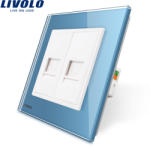 LIVOLO Priza dubla Telefon + Priza internet Livolo cu rama din sticla - culoare albastru