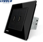 LIVOLO Priza dubla USB Livolo cu rama din sticla - culoare negru