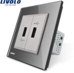 LIVOLO Priza dubla USB Livolo cu rama din sticla - culoare gri