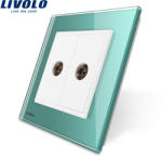 LIVOLO Priza dubla TV Livolo cu rama din sticla - culoare verde