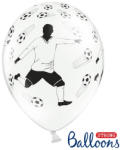 PartyDeco Fehér pasztel lufi, futbalista és labda motivumokkal, 5 db/cs