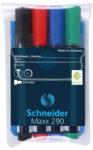  Marker SCHNEIDER Maxx 290, pentru tabla de scris+flipchart, varf rotund 2-3mm, 4 cul/set - (N, R, A, V)