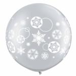 Party Center Baloane latex jumbo 30 inch inscriptionate snowflakes circles silver, qualatex 60282, set 2 buc (PC_Q60282)