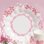 Party Center Farfurii albe cu floricele roz 23 cm pentru petreceri, set 10 buc (PC_GVI62933)