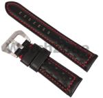  Curea de Ceas din Piele Neagră - Cusătură Roșie - 20/22/24 mm - Piele de Vițel - Cataramă Oțel Inoxidabil (WZ835)