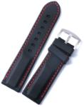  Curea Sport din Silicon pentru Ceas, Neagră cu Cusătură Roșie | 20mm, 22mm | Oțel Inoxidabil (WZ651)