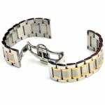 Tevise Brățară Metalică Bicoloră Argintiu-Auriu - 18/20/22/24 mm - Finisaj Mat cu Dungi Lucioase - Deployant cu Butoane - WZ897 (WZ897)