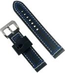  Curea Ceas Piele Naturala Neagra Cusatura Dubla Alb Albastru WZ2108 (WZ2108)