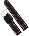  Curea ceas piele neagra cu dubla cusatura rosie + alba 20mm 22mm 24mm WZ926 (WZ926)