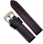 HCraft urea Piele Naturală Neagră cu Imprimeu Carbon - Cusătură Roșie - 22/24 mm (H-CARBON-RA)