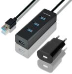 AXAGON HUE-S2BL 4x USB 3.0 hub gyorstöltés támogatással + hálózati adapter (HUE-S2BP)