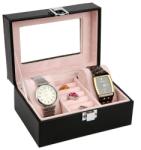 WatchBox Caseta depozitare ceasuri si inele 3 spatii piele ecologica neagra / rosie (WZ1751)