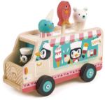 Tender Leaf Vehicul de înghețată din lemn Penguin's Gelato Van Tender Leaf Toys cu pinguin și înghețate de la 18 luni (TL8235)