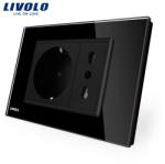 LIVOLO Priza dubla italiana Livolo cu rama din sticla - standard italian - culoare negru