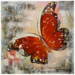Mendola Tablou pictat manual Butterfly rosu, dimensiunea 40x40cm