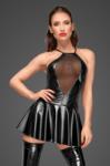 Noir Handmade F184 Powerwetlook Flared Mini Dress with Embroidered Tulle Cross on The Bust S