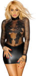 Noir Handmade F142 Powerwetlook with Tulle Minidress with Applications Vip L