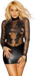 Noir Handmade F142 Powerwetlook with Tulle Minidress with Applications Vip S