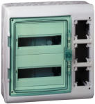 Schneider Electric 13439 Kaedra vízálló kiselosztók 24 modul, 2 sor, 3 db 90x100 mm-es níylással, átlátszó zöld ajtóval, IP65, falon kívüli (13439)