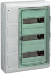 Schneider Electric 13440 Kaedra vízálló kiselosztók 36 modul, 3 sor, 4 db 90x100 mm-es níylással, átlátszó zöld ajtóval, IP65, falon kívüli (13440)