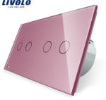 LIVOLO Intrerupator dublu + dublu cu touch Livolo din sticla - culoare roz