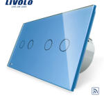 LIVOLO Intrerupator dublu + dublu cu touch Wireless Livolo din sticla - culoare albastru
