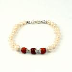 MC Bratara perle naturale albe 6mm si 8mm, Jasper Rosu, 21 cm (16-Ar..J.1-21)