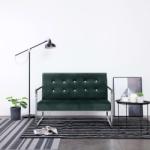 vidaXL Canapea cu 2 locuri cu brațe, verde închis, crom și catifea (282164) Canapea